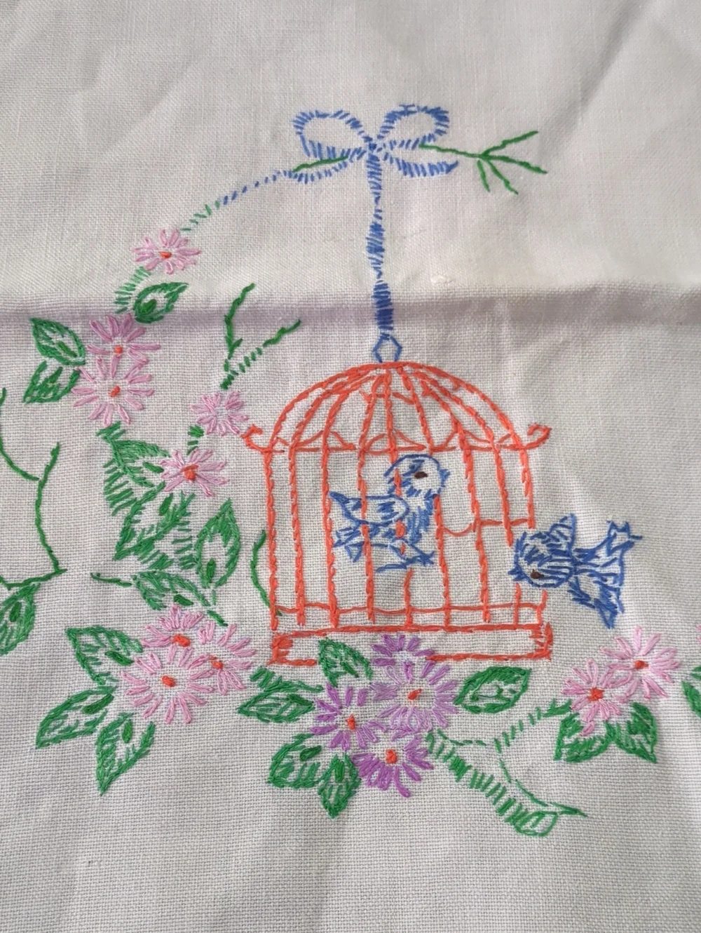 Vintage Embroidered Linens Lot Tablecloth Doilies Napkins Floral 10+ Pieces